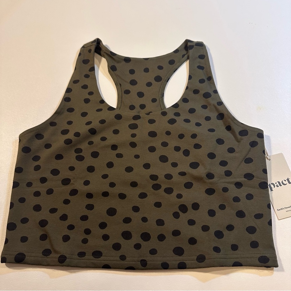 NWT Pact Cheetah Spots Polka Dot Organic Cotton Blend Racerback Crop Top